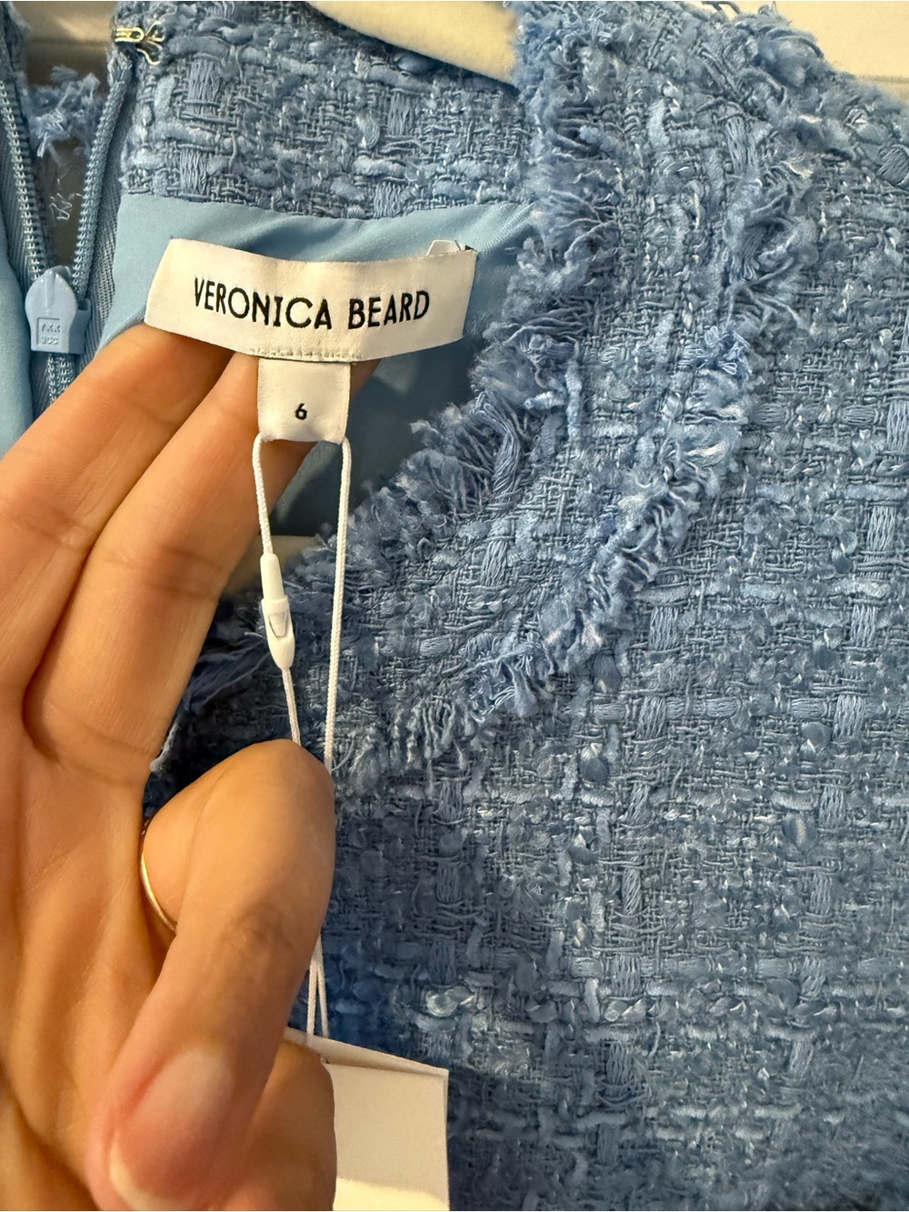 Veronica Beard Sky Blue Tweed Sleeveless Button-Front Mini Dress - Picture 4 of 5